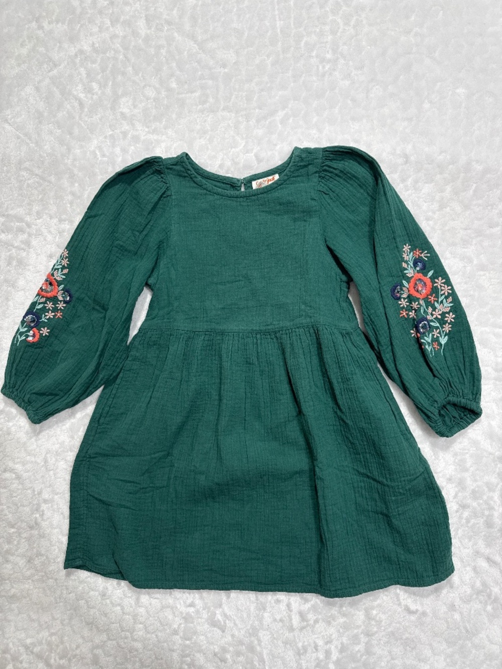 Cat& Jack Dress Green Long balloon sleeve embroidered gauze girls size 6